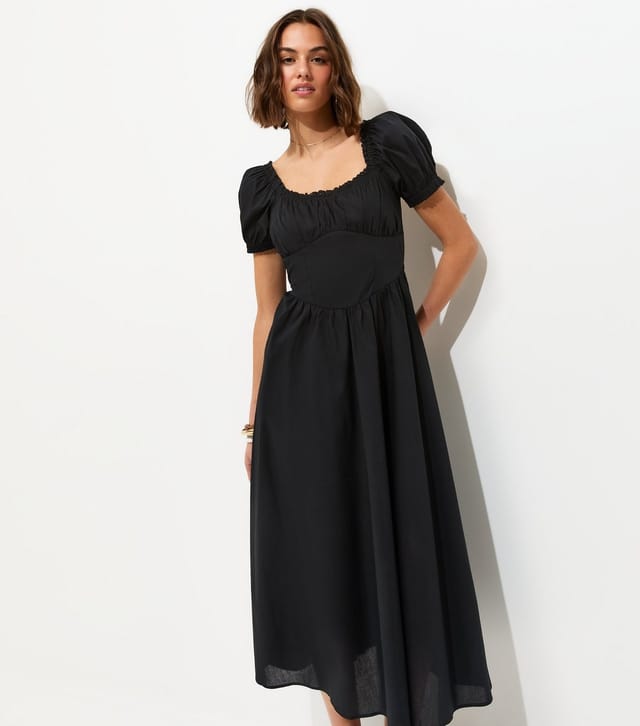 New Look Women's Black Lace Trim Milkmaid Midi Dress New Look - 3