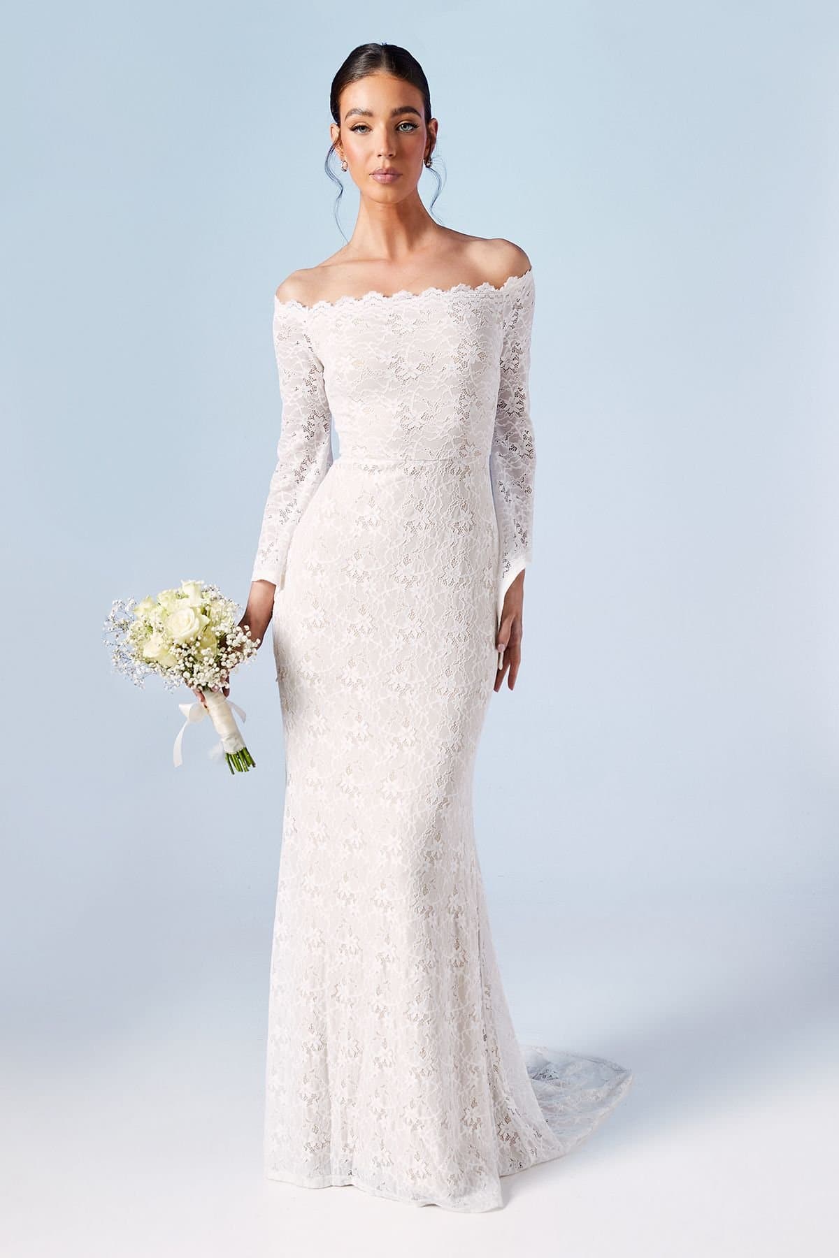 Coast Coast Women's Honoured Bardot Boho Lace Fishtail Wedding Dress in Ivory