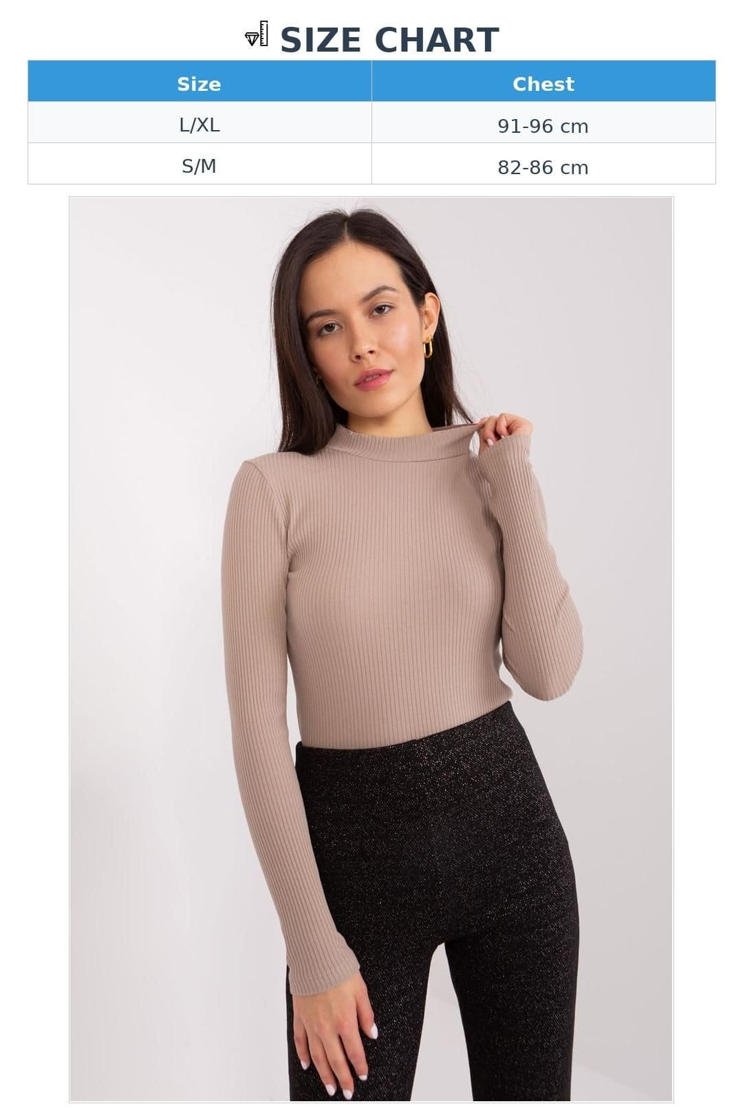 Love Lace Love Lace Women's Cotton Ribbed Fitted Half Turtleneck Blouse Style 188162 in Taupe - 4