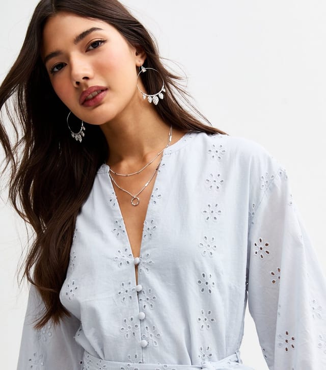 New Look Women's Light Blue Broderie Anglaise Mini Dress New Look - 2