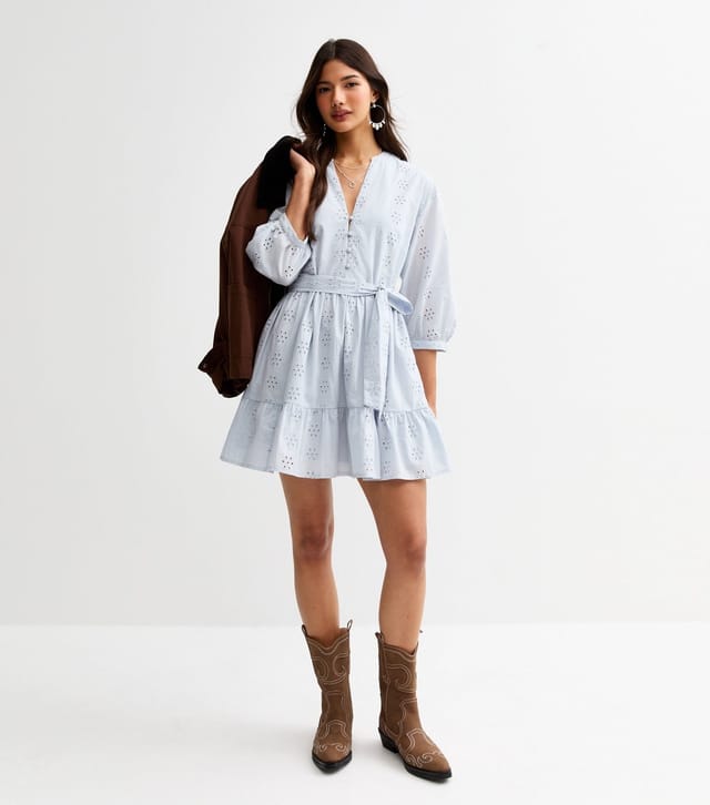 New Look Women's Light Blue Broderie Anglaise Mini Dress New Look - 3