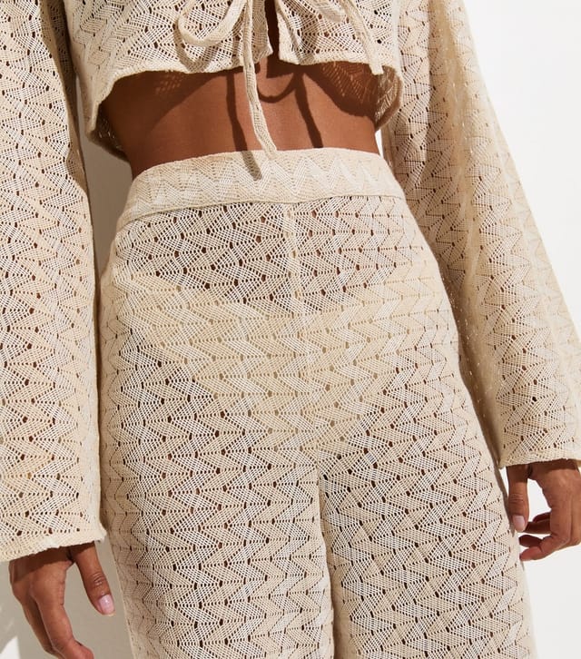 New Look Women's Off White Cotton Rich Crochet Knit Beach Trousers New Look - 2