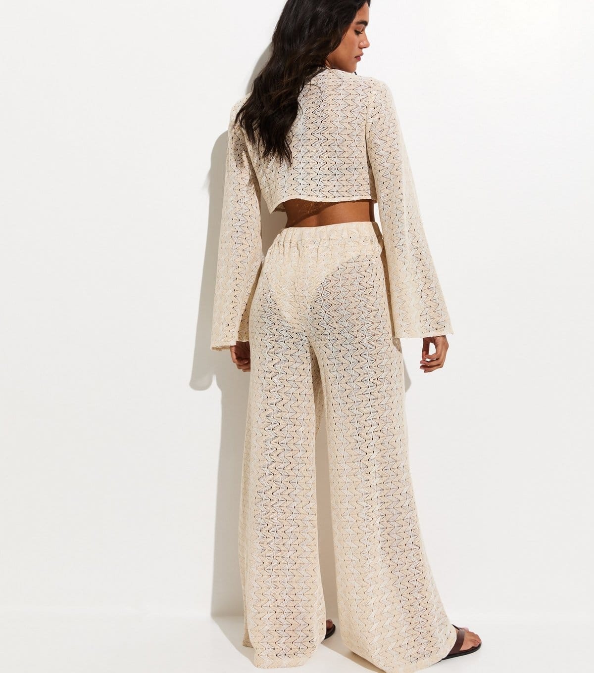 New Look Women's Off White Cotton Rich Crochet Knit Beach Trousers New Look - 4