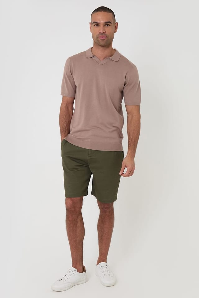Threadbare Threadbare Men's Knitted Short Sleeve Trophy Neck Polo in Taupe - 3