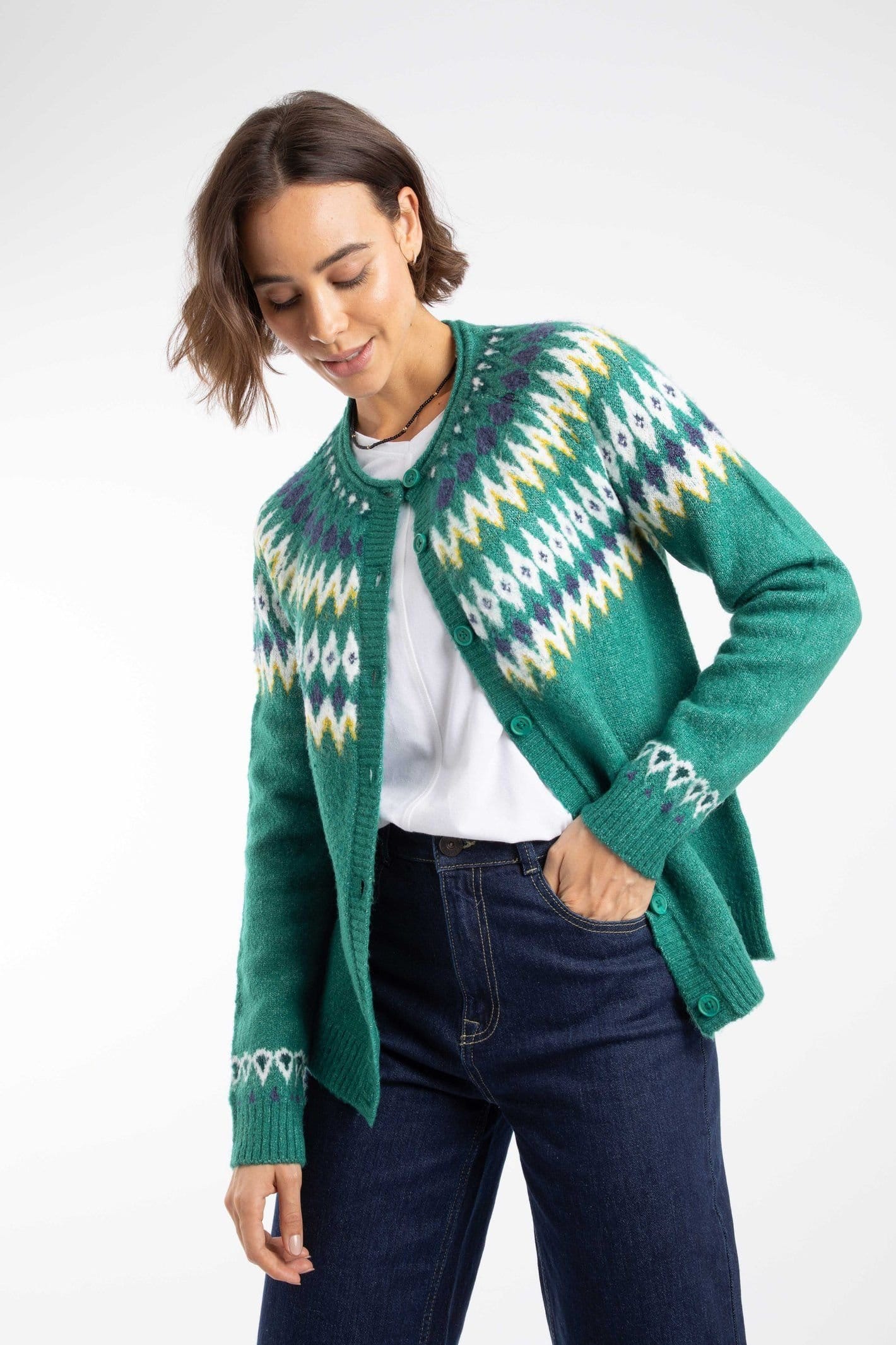 Weird Fish Weird Fish Women's Hatty Fair Isle Cardigan in Green - 4