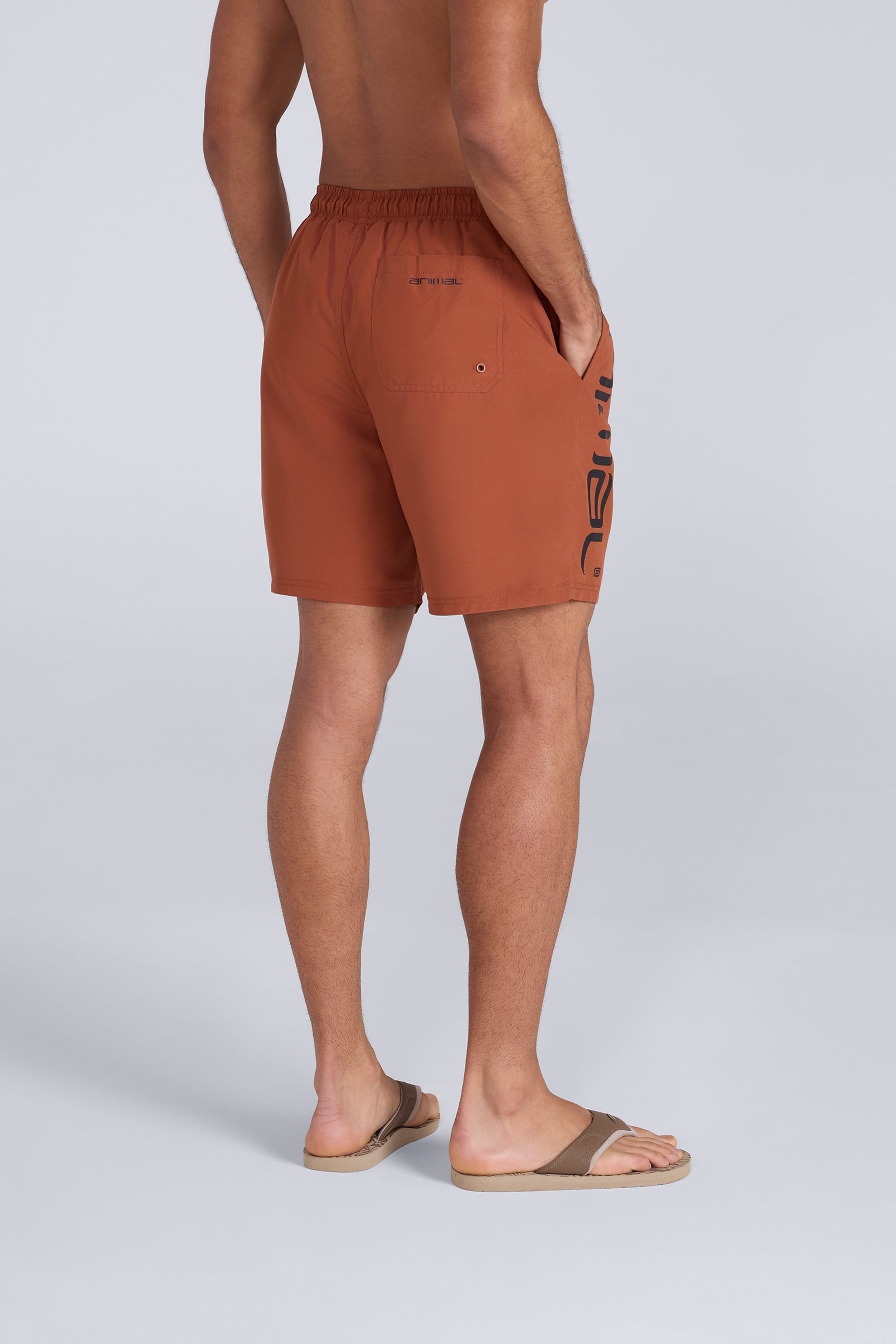 Animal Animal Men's 'Deep Dive' Lightweight Elastic Waist Quick Dry Beach Boardshorts in Orange - 3