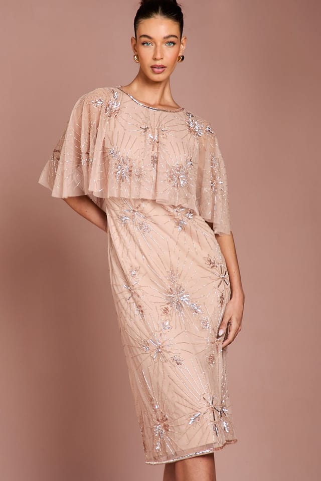 Coast Coast Women's Floral Embellished Cape Midi Dress in Blush - 2