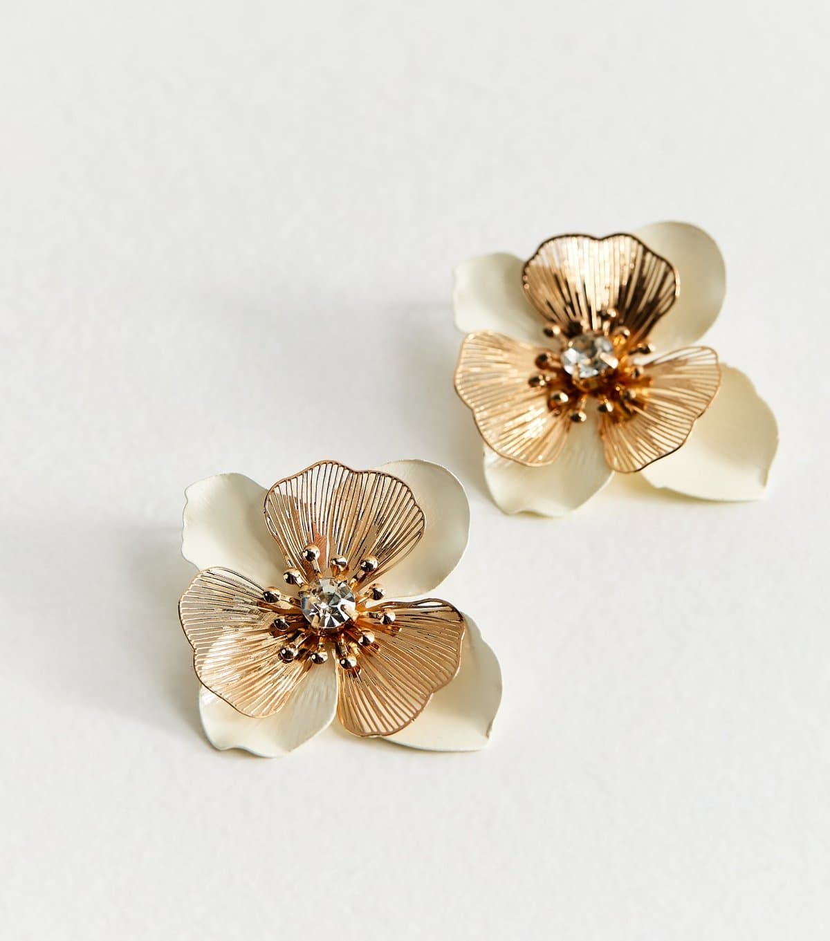 New Look New Look Gold Tone Cream Enamel Flower Stud Earrings