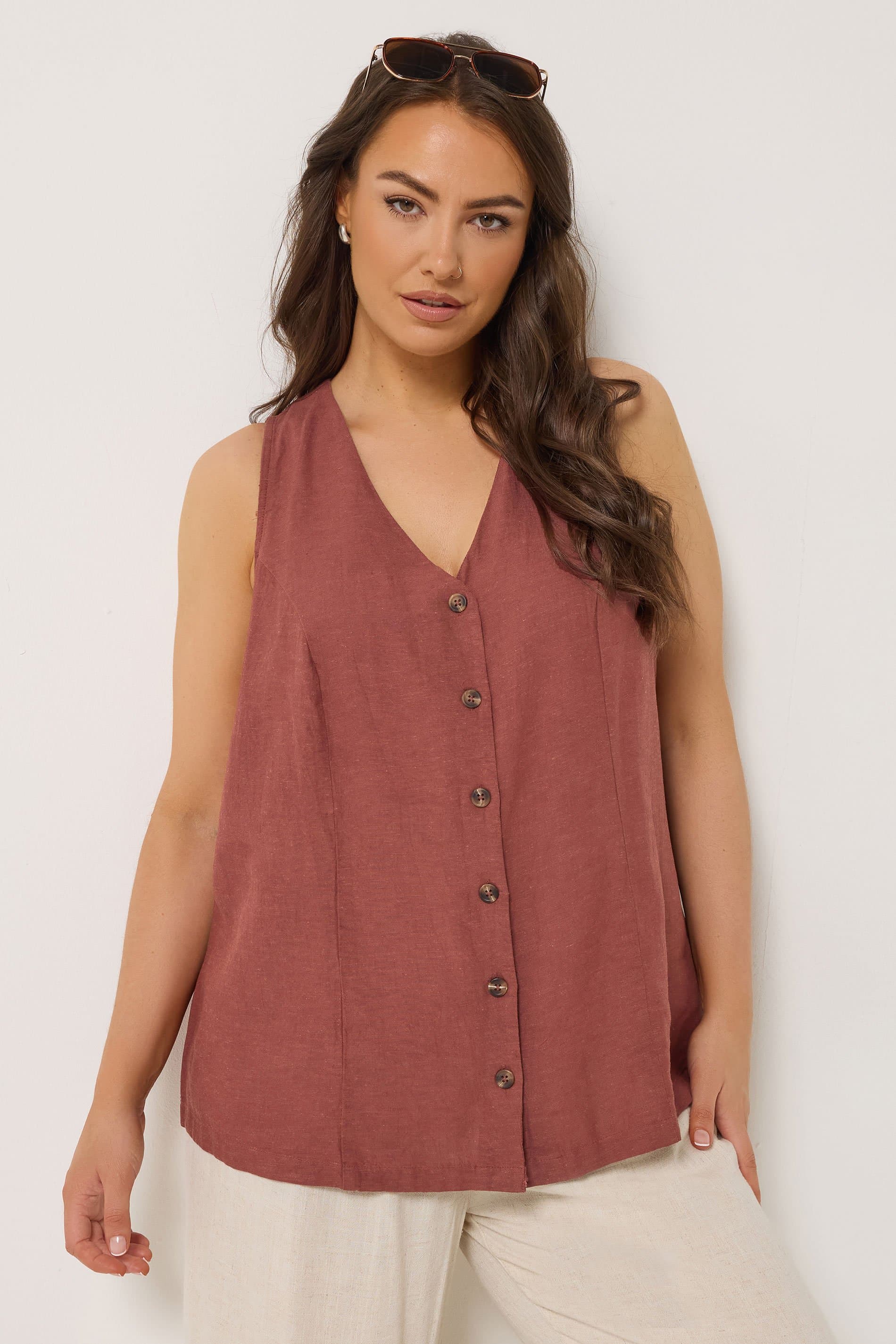 Yours Plus Size Rust Orange Linen Waistcoat