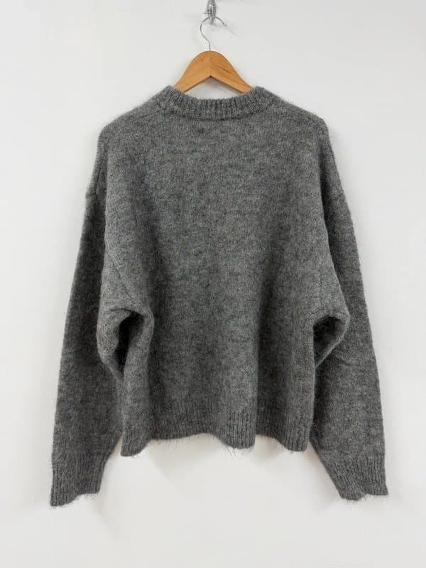 BOUND Bound Men's Baxter Mohair Blend Knit Jumper Fluffy Charcoal Grey Sweater Size M.