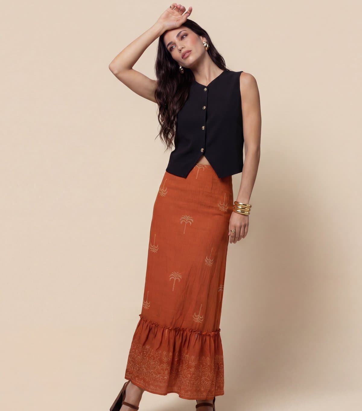Urban Bliss Women's Orange Tiered Maxi Skirt Urban Bliss New Look