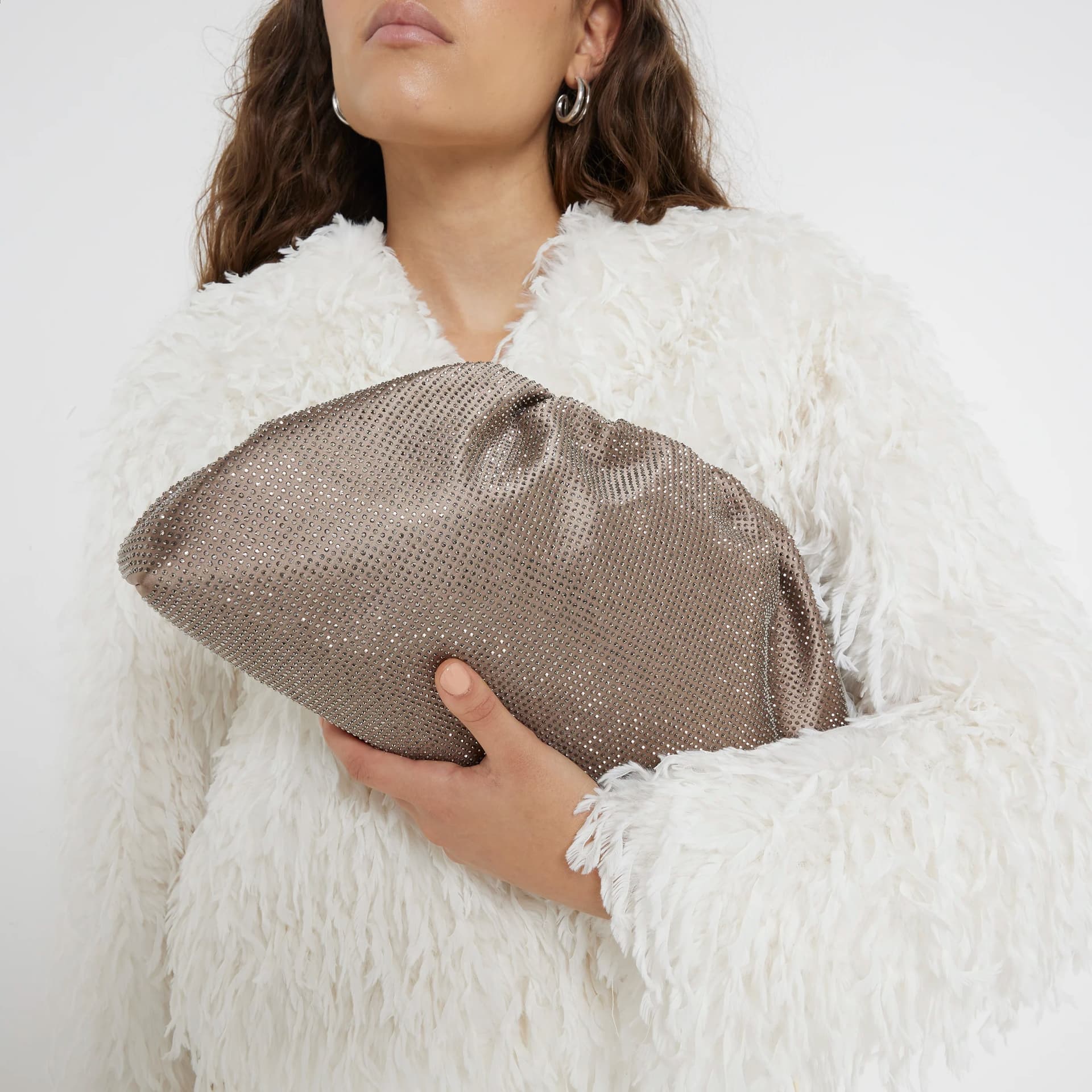 River Island River Island Womens Brown Diamante Clutch Bag