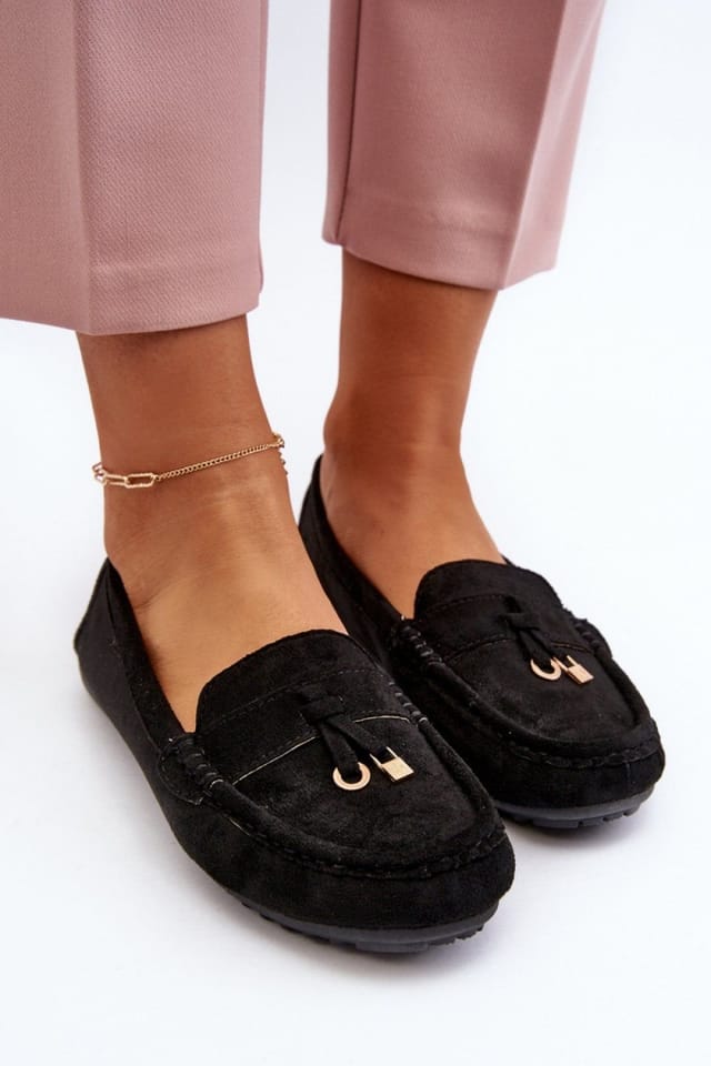 Love Lace Love Lace Women's Classic Suede Moccasin Shoes Rounded Toe Comfort Slip On Summer in Black - 3