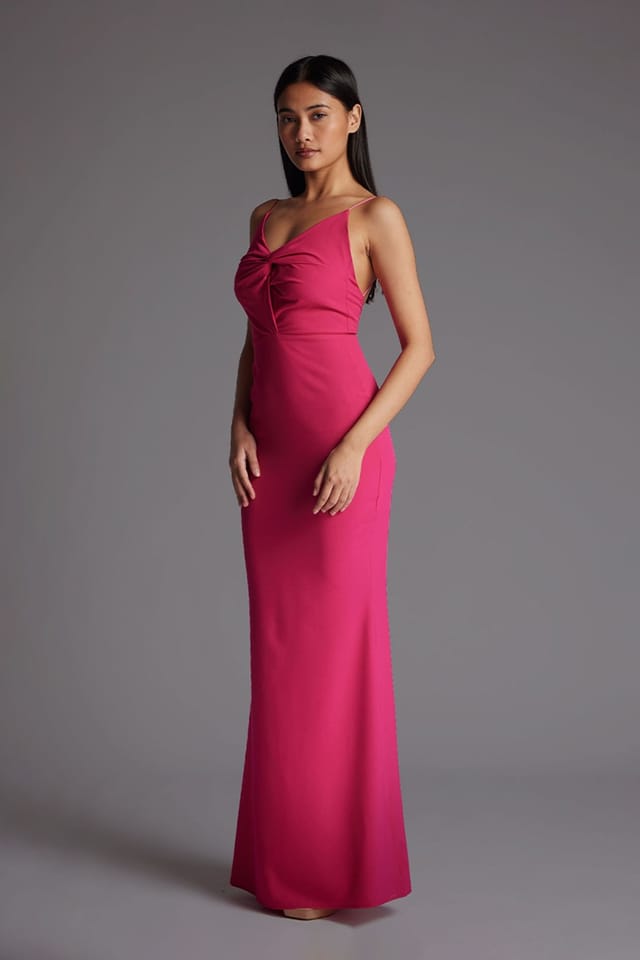 Vesper Vesper Women's Twist Front Low Back Fishtail Maxi Dress in Cerise - 2
