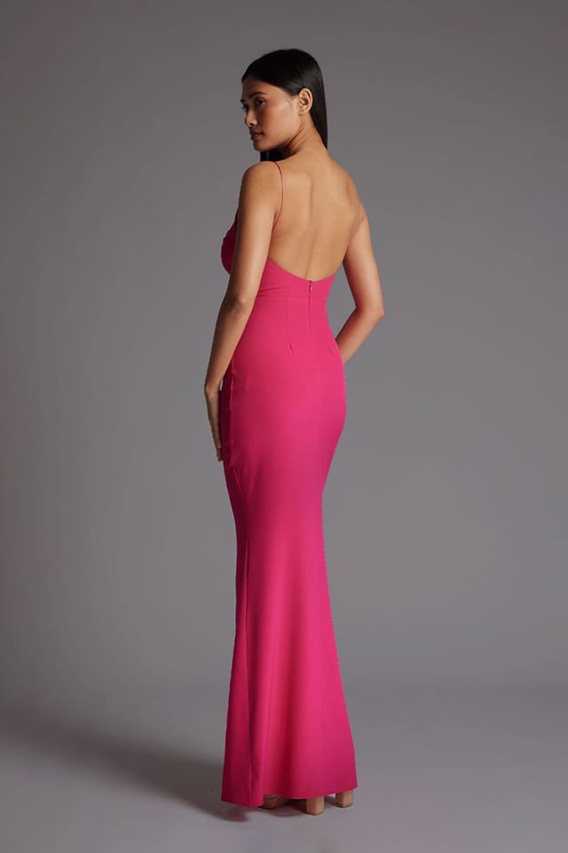 Vesper Vesper Women's Twist Front Low Back Fishtail Maxi Dress in Cerise - 3