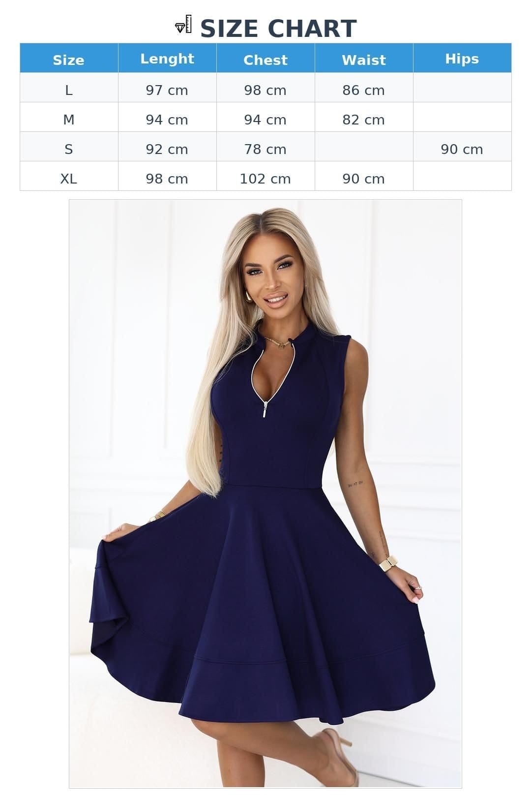 Love Lace Love Lace Women's Modern Flared Day Dress with Neck Zipper in Blue - 4