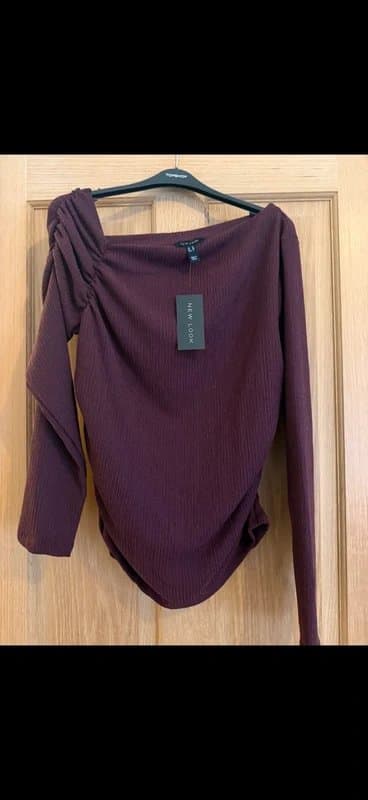 New Look New look berry brown textured asymmetric ruched top. Size 16. New with tags