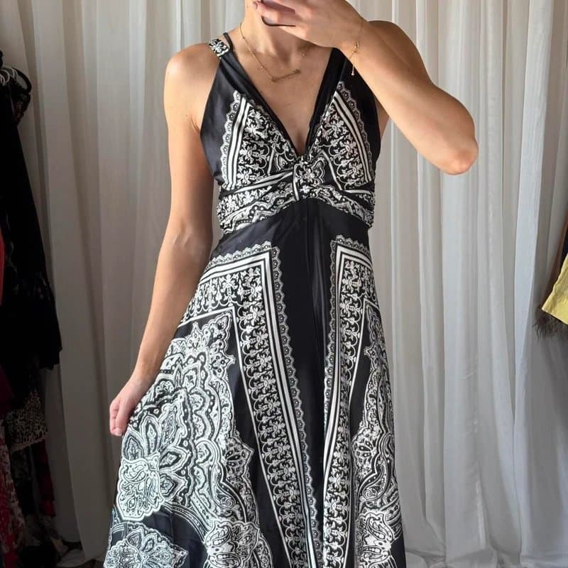 New Look Y2K black satin handkerchief halter style dress