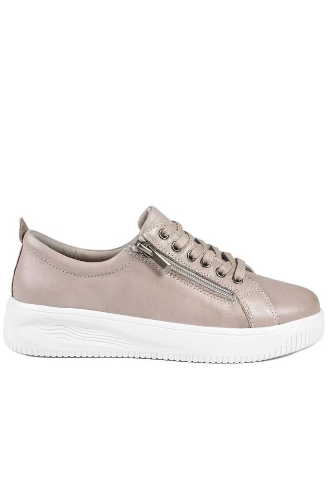 Jones Bootmaker Jones Bootmaker Women's Anara Zip & Lace Leather Trainers in Stone - 2