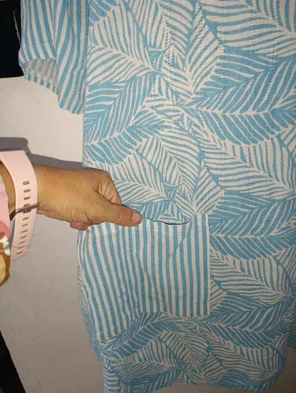 Klass Light Blue & White Palm Leaf Print Cotton Tunic Dress