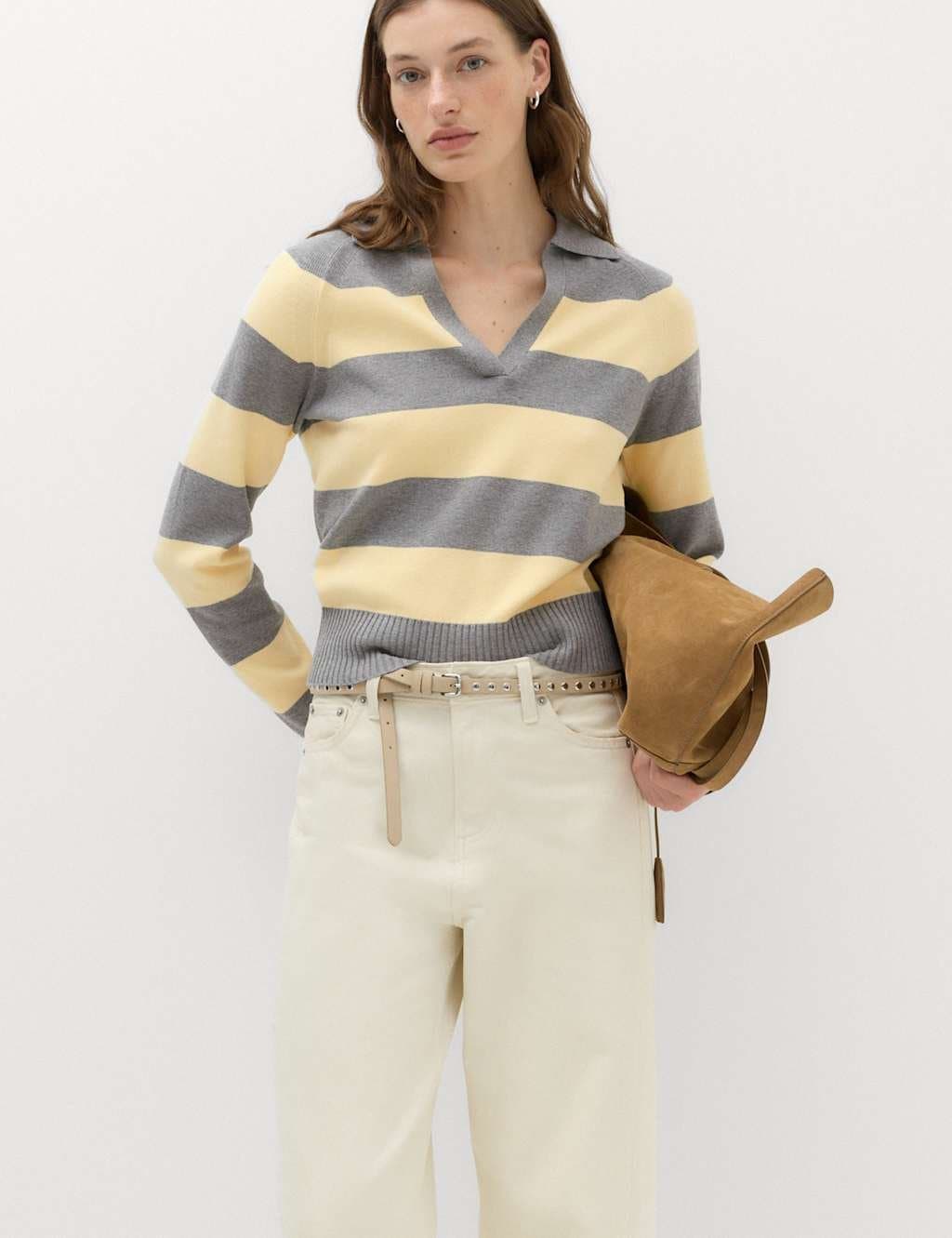 Marks & Spencer M&S Striped Knitted Rugby Top Yellow Mix