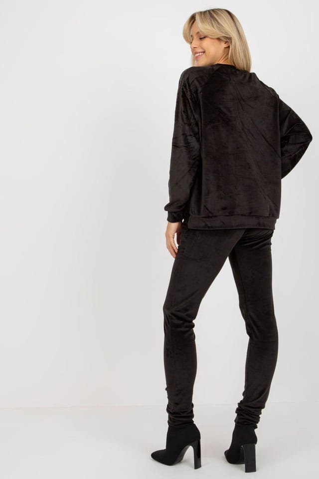 Love Lace Love Lace Women's Velour Blouse & Long Pants Rhinestone Set in Black - 3
