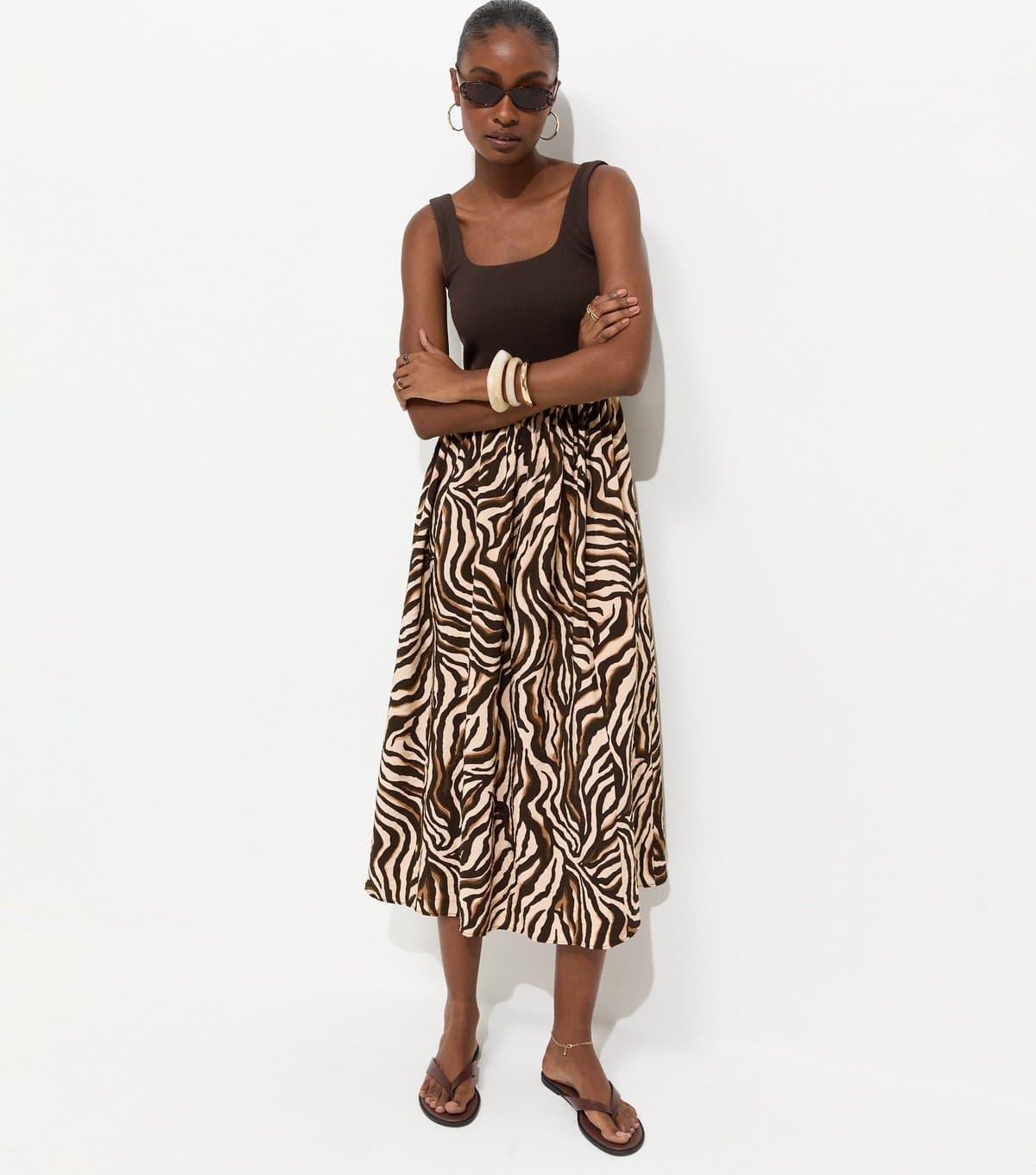New Look Women's Brown 2 In 1 Zebra Hybrid Midi Dress New Look