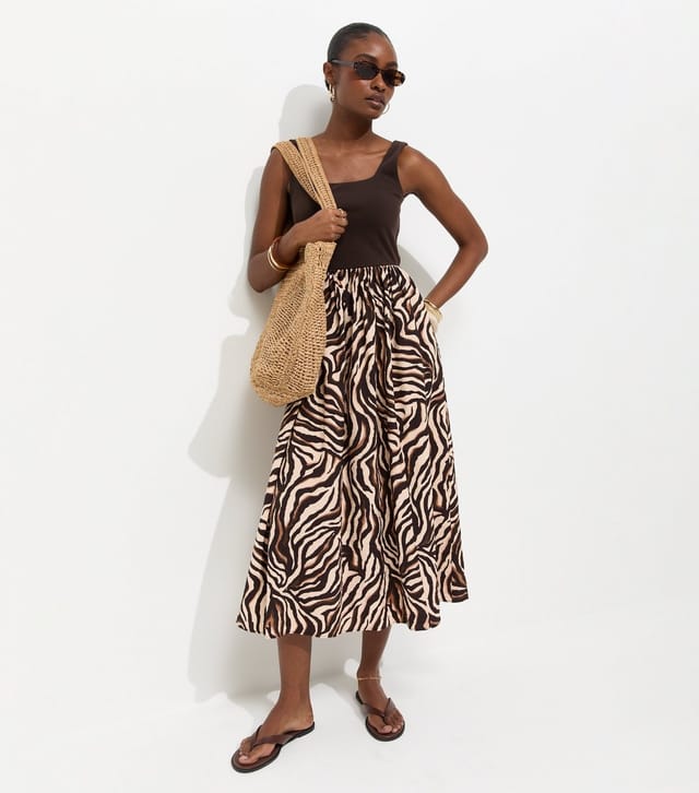 New Look Women's Brown 2 In 1 Zebra Hybrid Midi Dress New Look - 3