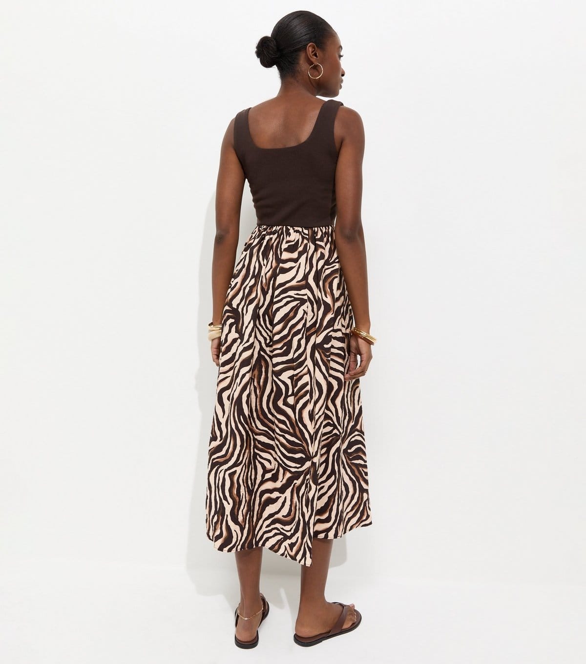 New Look Women's Brown 2 In 1 Zebra Hybrid Midi Dress New Look - 4