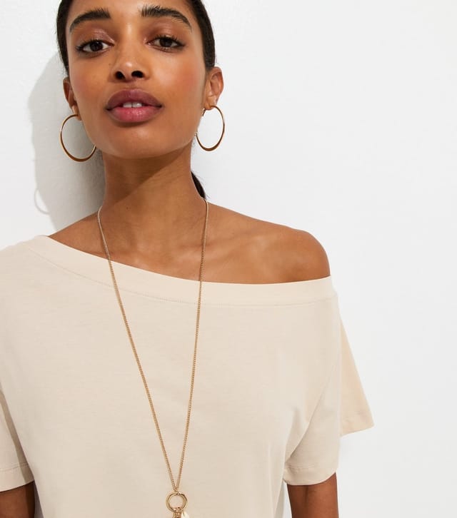 New Look Women's Stone Cotton Off The Shoulder T-Shirt New Look - 2
