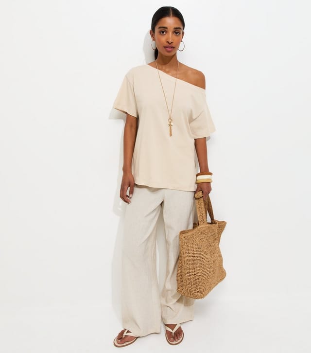 New Look Women's Stone Cotton Off The Shoulder T-Shirt New Look - 3