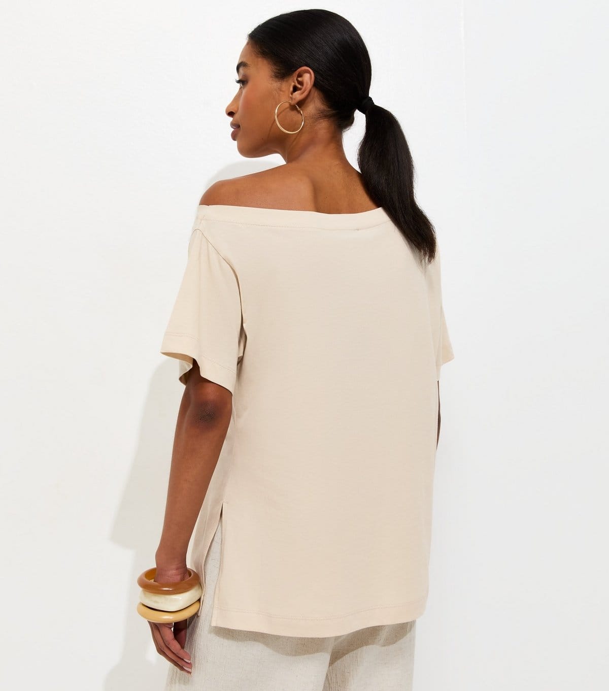 New Look Women's Stone Cotton Off The Shoulder T-Shirt New Look - 4