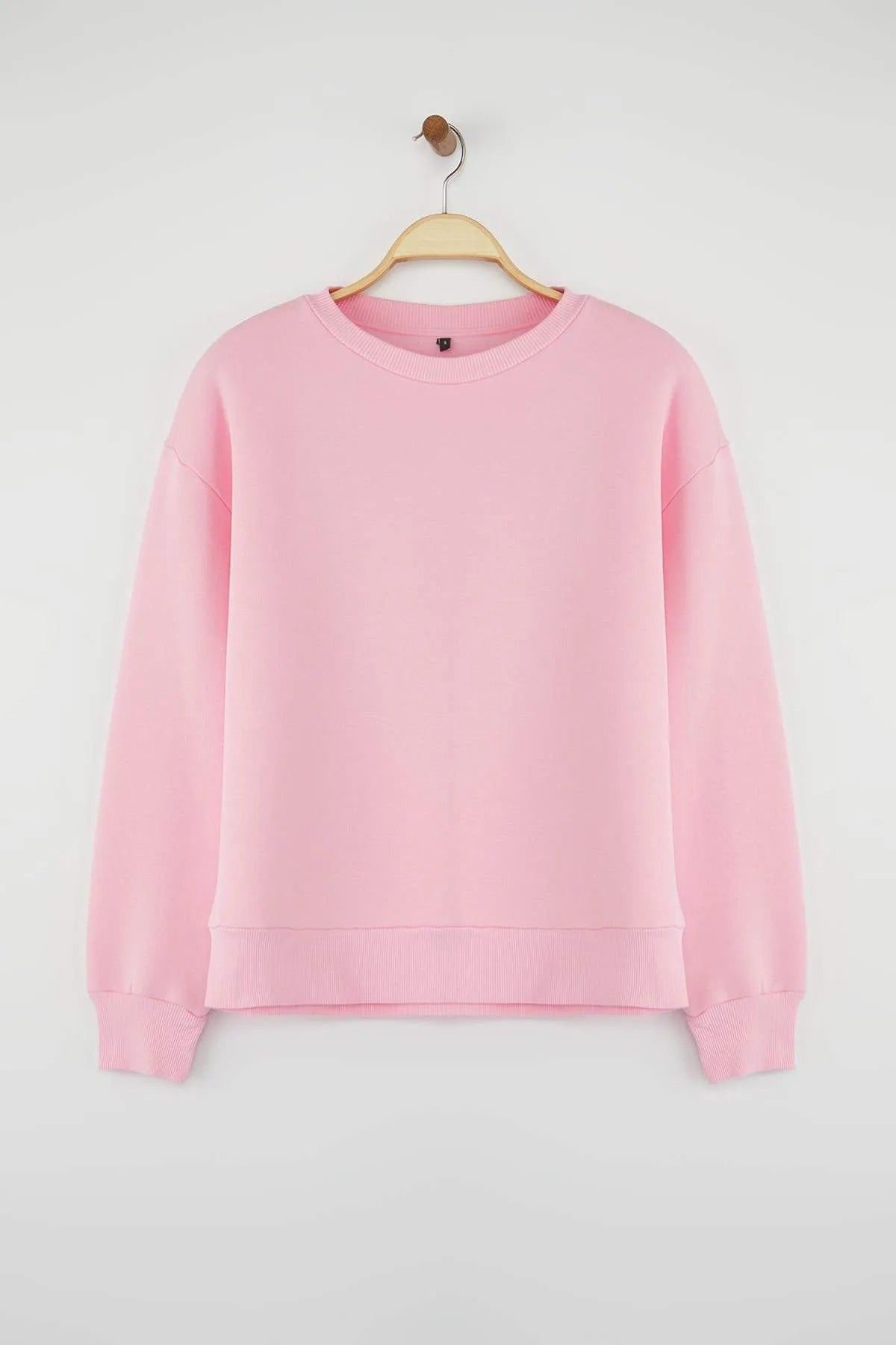 HOXTON GAL HOXTON GAL Women's Thick Fleece-Lined Regular Fit Crew Neck Sweatshirt in Pink - 2