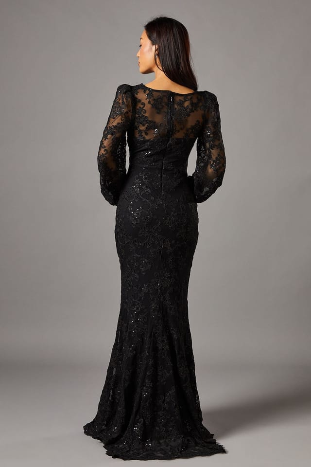 Coast Coast Women's V Neck Lace Long Sleeve Maxi Dress in Black - 3