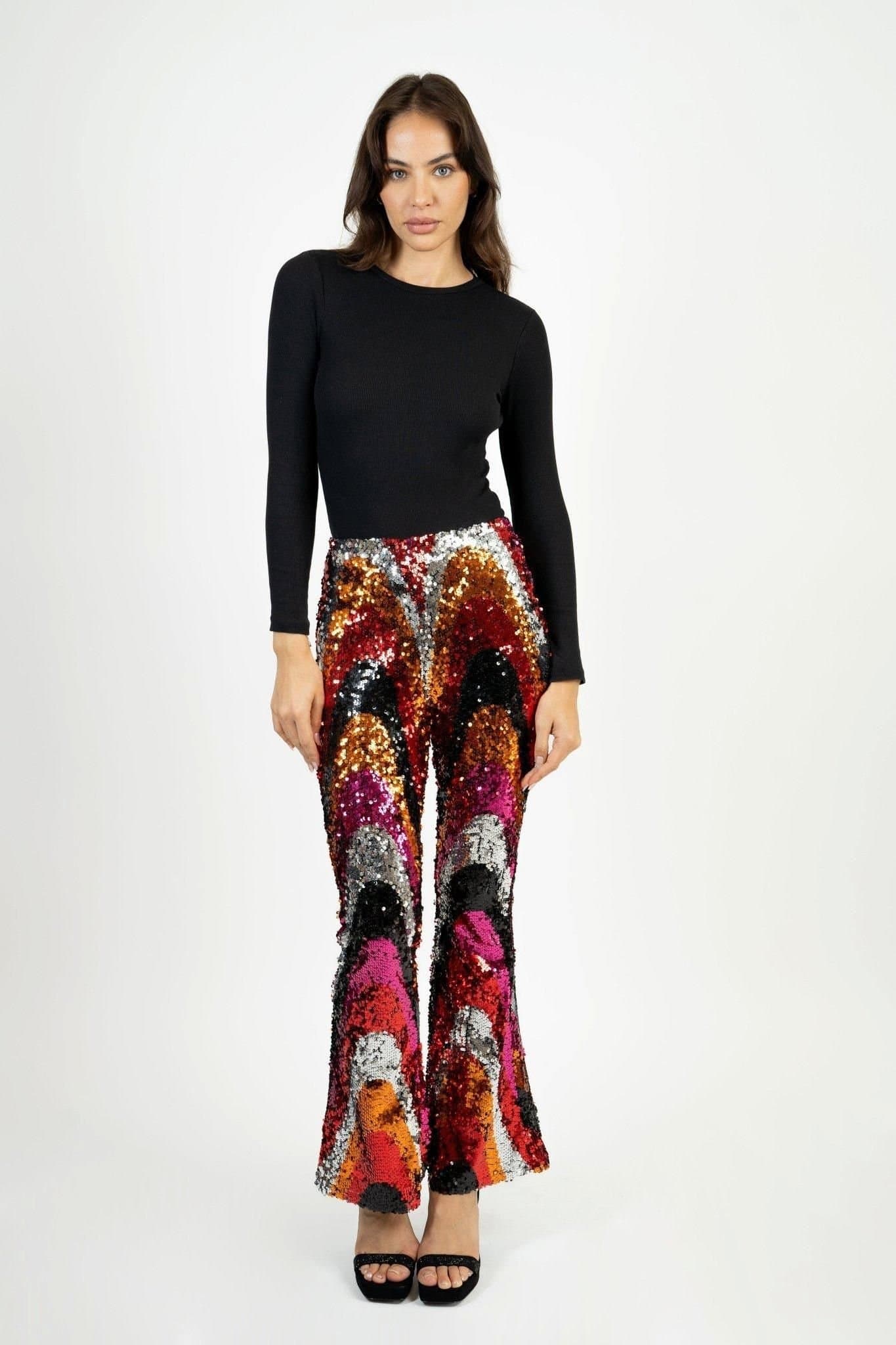 Jaded Rose Jaded Rose Women's Bas Sequin Pants - Swirl Flared Trousers
