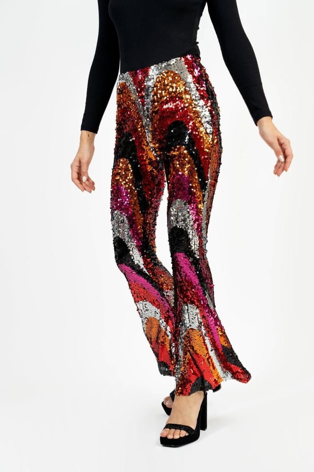 Jaded Rose Jaded Rose Women's Bas Sequin Pants - Swirl Flared Trousers - 2