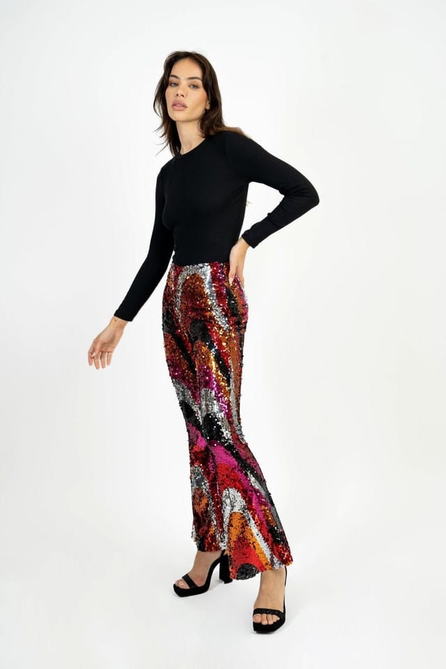 Jaded Rose Jaded Rose Women's Bas Sequin Pants - Swirl Flared Trousers - 3