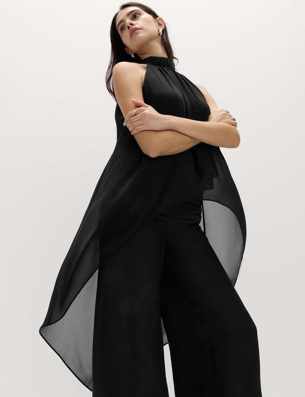 Marks & Spencer M&S Draped Halter Neck Longline Top Black
