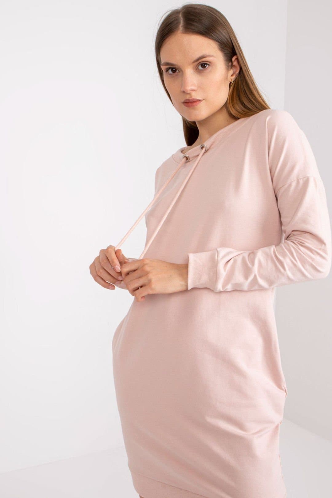 Love Lace Love Lace Women's Long Sleeve Tracksuit Dress with Tie Neck in Pink