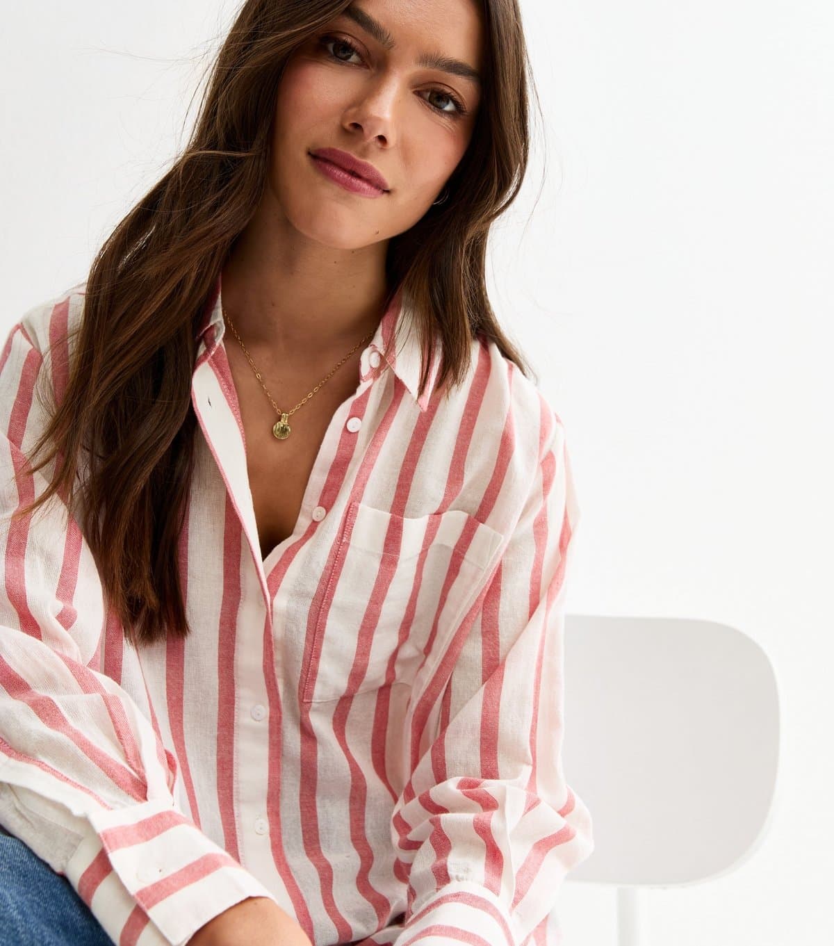 New Look Women's Petite Pink Striped Long Sleeve Shirt New Look