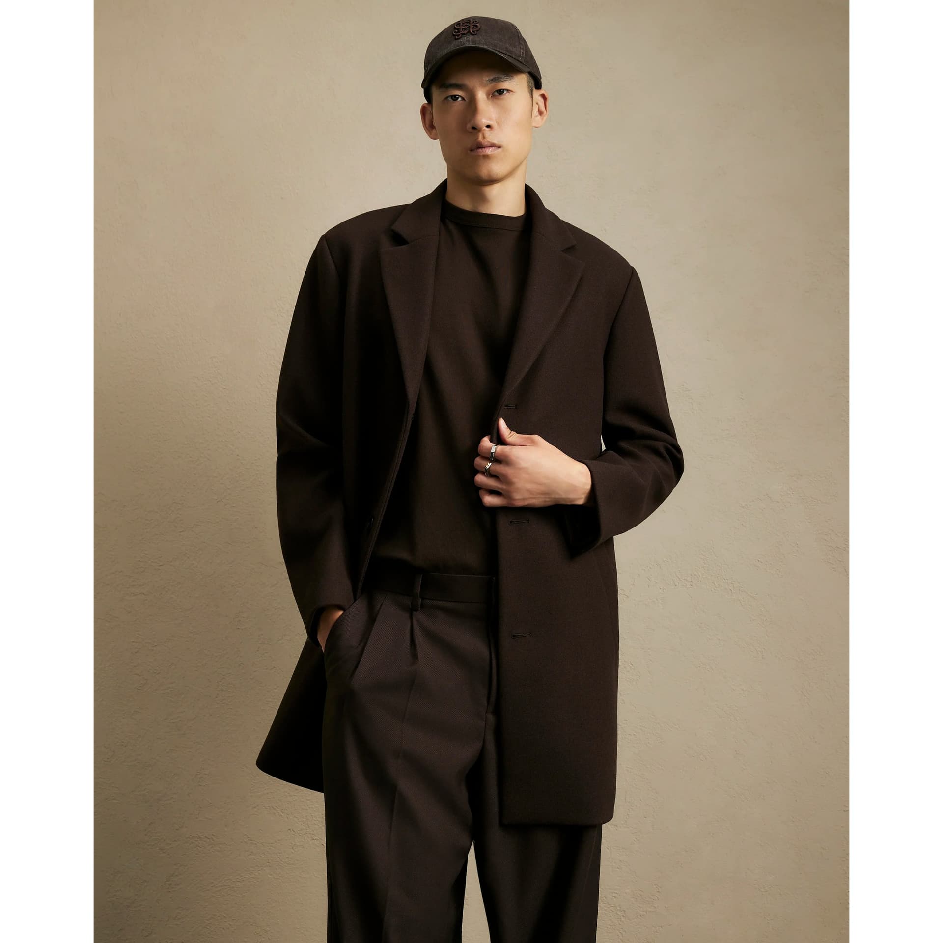 River Island Mens River Island Brown Single Breasted Overcoat