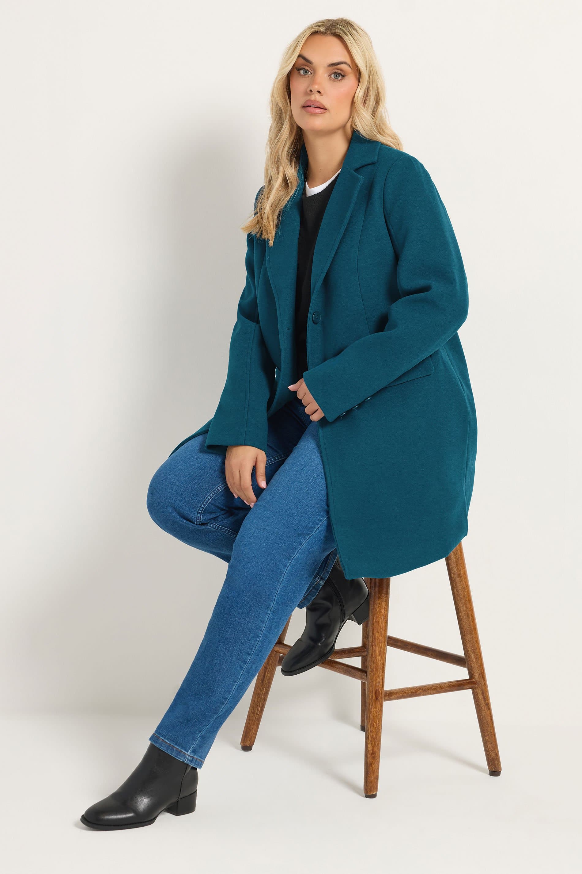 Yours Plus Size Teal Green Midi Coat