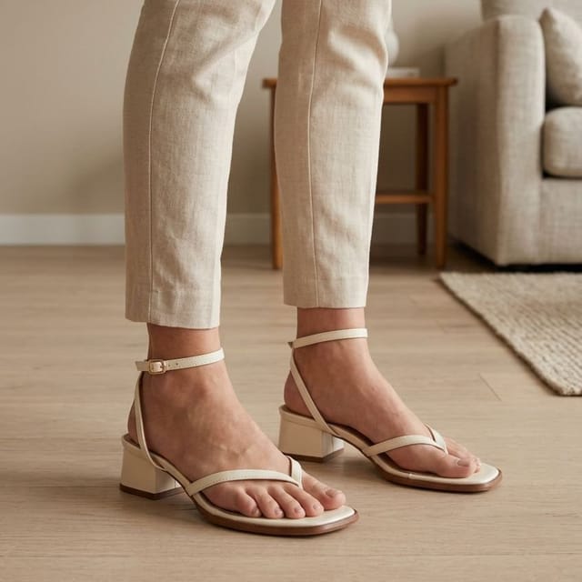 Truffle Collection Truffle Collection Women's Block Heel Open Toe Sandals Buckle Strap Polyurethane Summer Shoes in Cream - 2