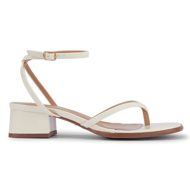 Truffle Collection Truffle Collection Women's Block Heel Open Toe Sandals Buckle Strap Polyurethane Summer Shoes in Cream - 3