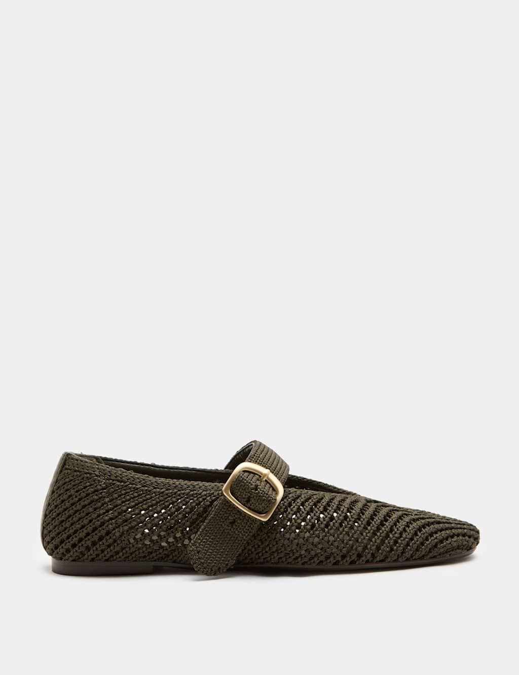 Marks & Spencer M&S Buckle Flat Mary Jane Ballet Pumps Olive
