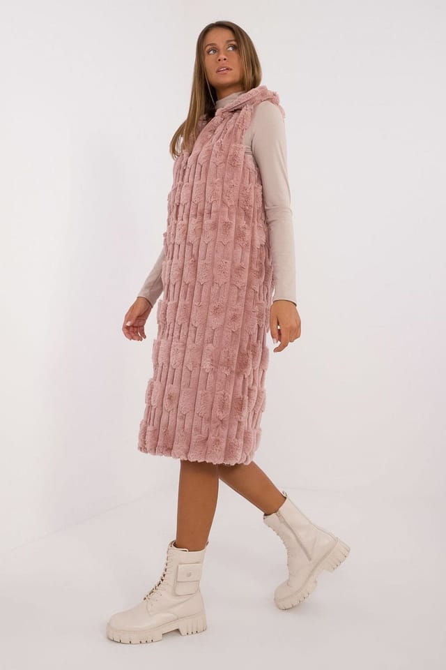 Love Lace Love Lace Women's Hooded Faux Fur Vest for Winter Work Meetings in Pink - 2
