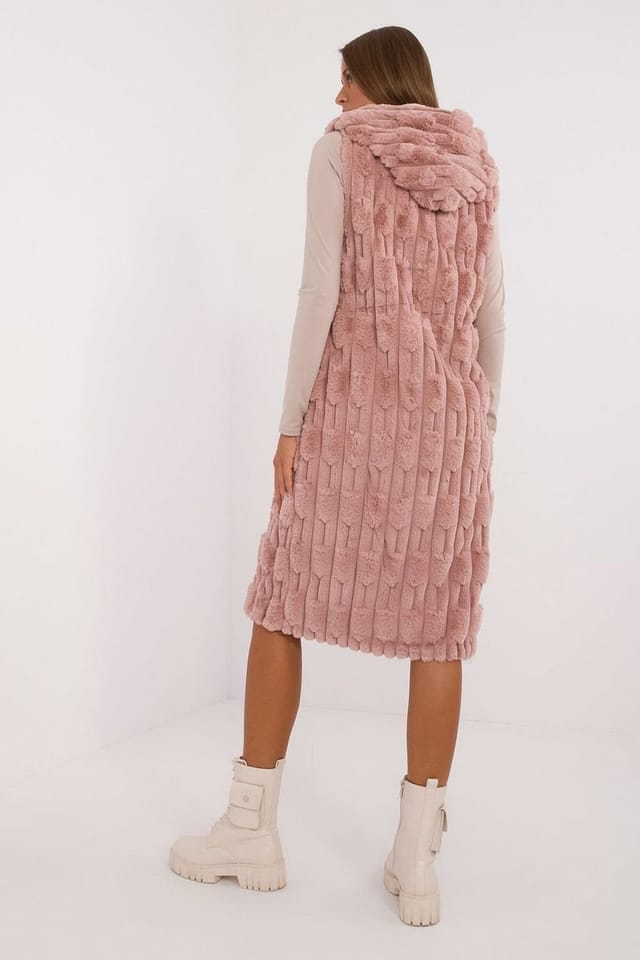 Love Lace Love Lace Women's Hooded Faux Fur Vest for Winter Work Meetings in Pink - 3