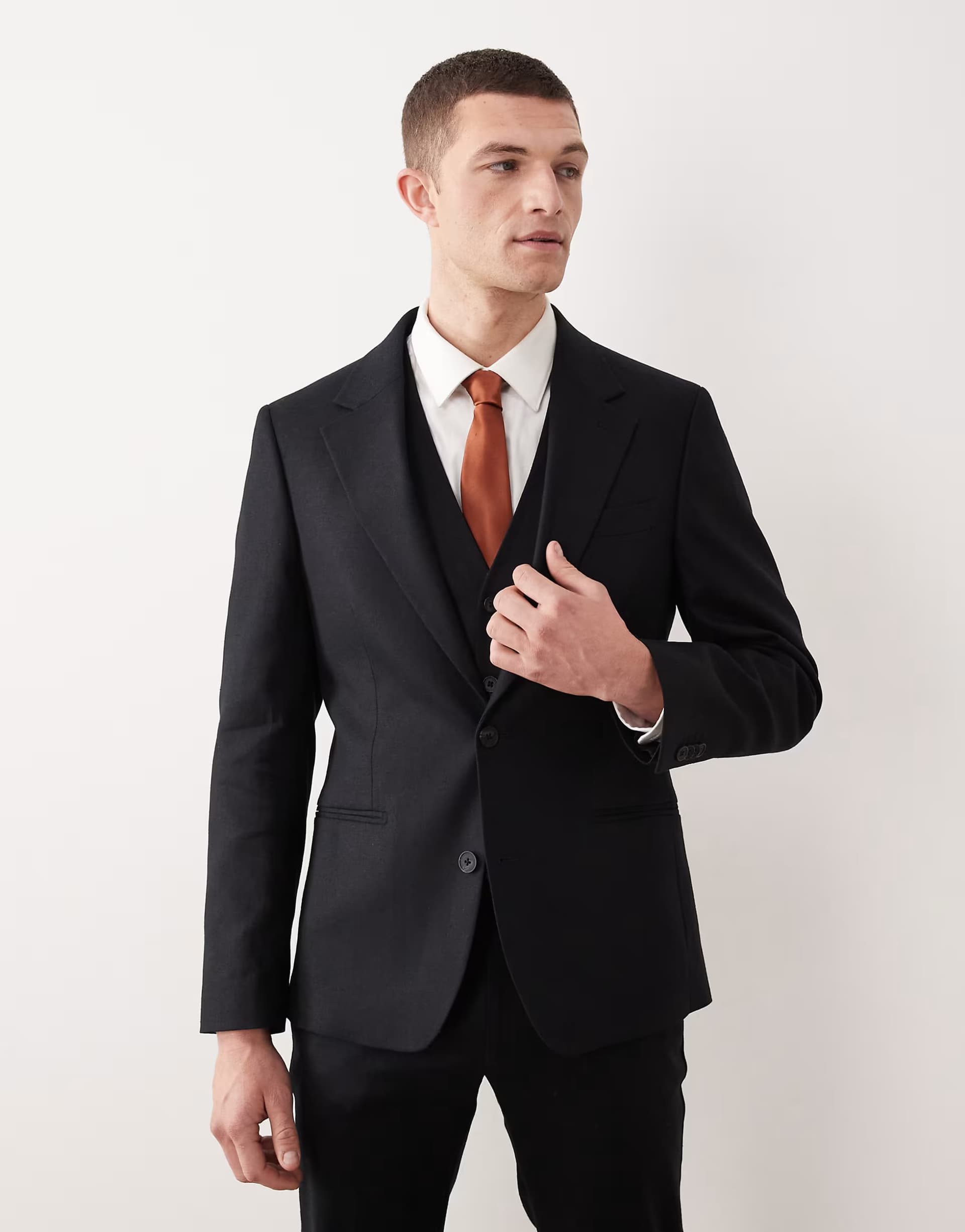 ASOS ASOS DESIGN skinny suit jacket in black linen rich