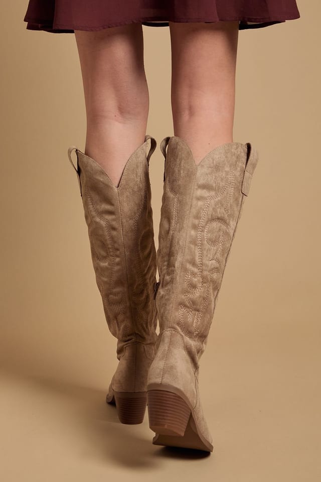 Oasis Oasis Women's Jess Faux Suede Embroidered Western Knee Boots in Taupe - 3