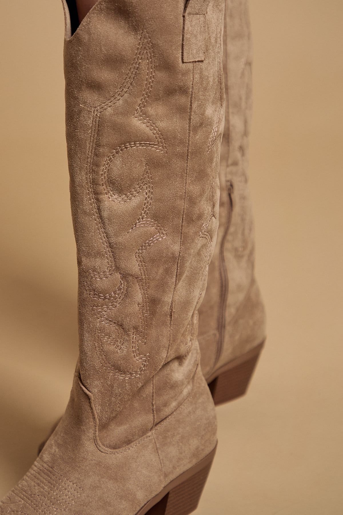 Oasis Oasis Women's Jess Faux Suede Embroidered Western Knee Boots in Taupe - 4